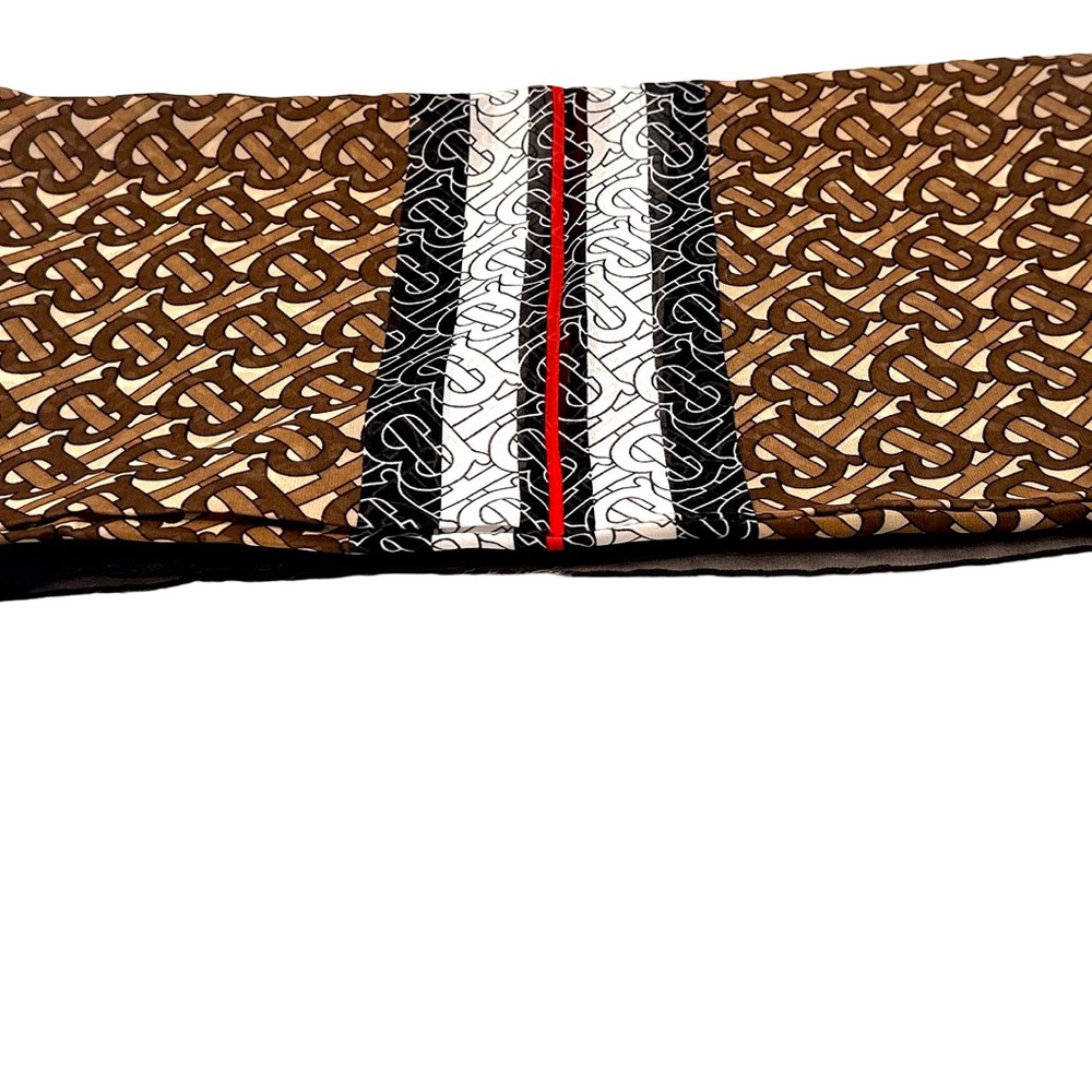 NEW Burberry TB Monogram Bridle Brown Silk Scarf - Picture 6 of 9